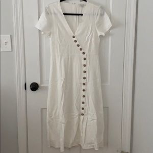 Madewell linen-blend button-wrap midi dress
